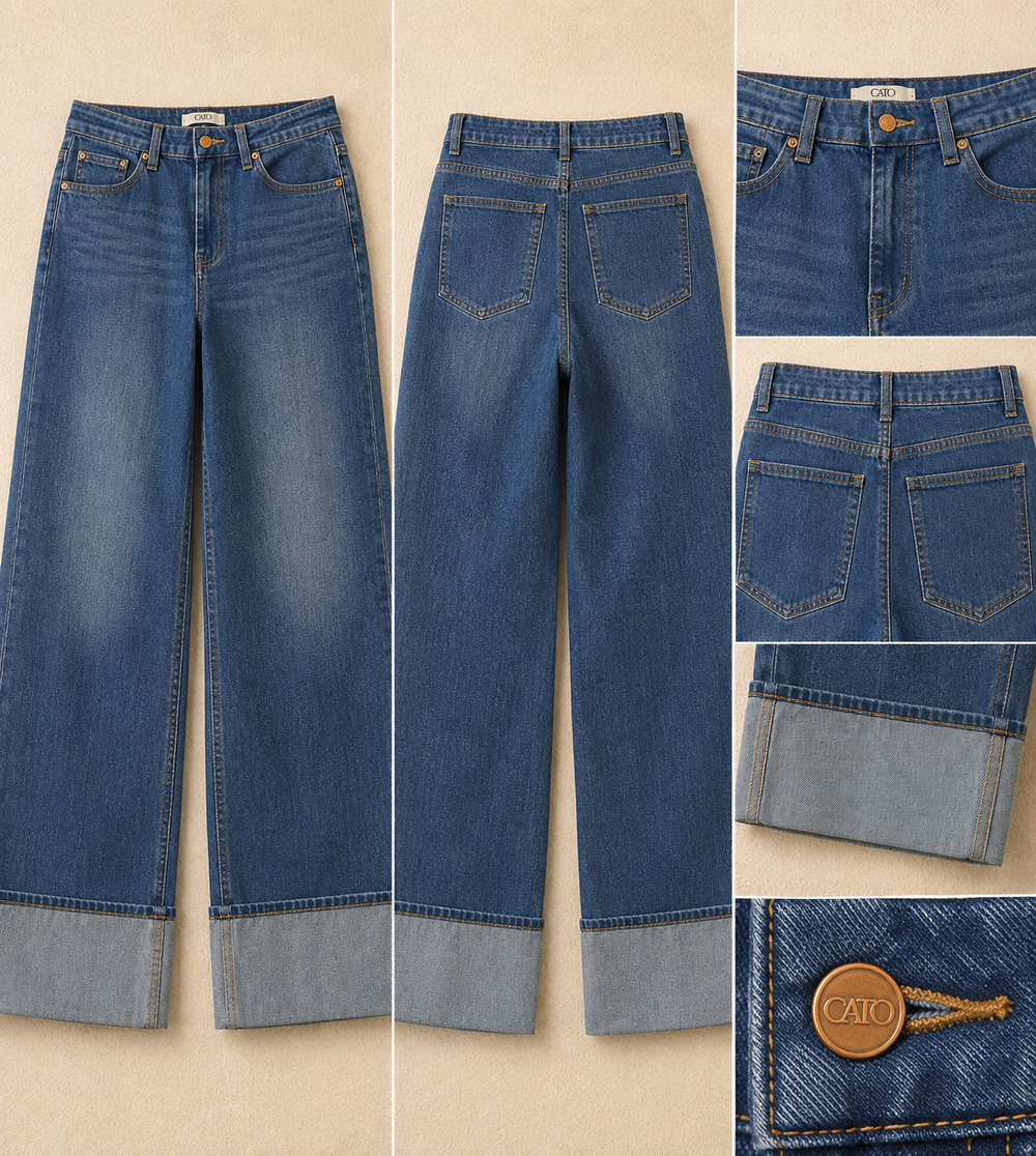 Cato Size 12 Wide Leg Jeans High Rise Cuffed Hem Y2K Baggy Retro Minimalist 90's